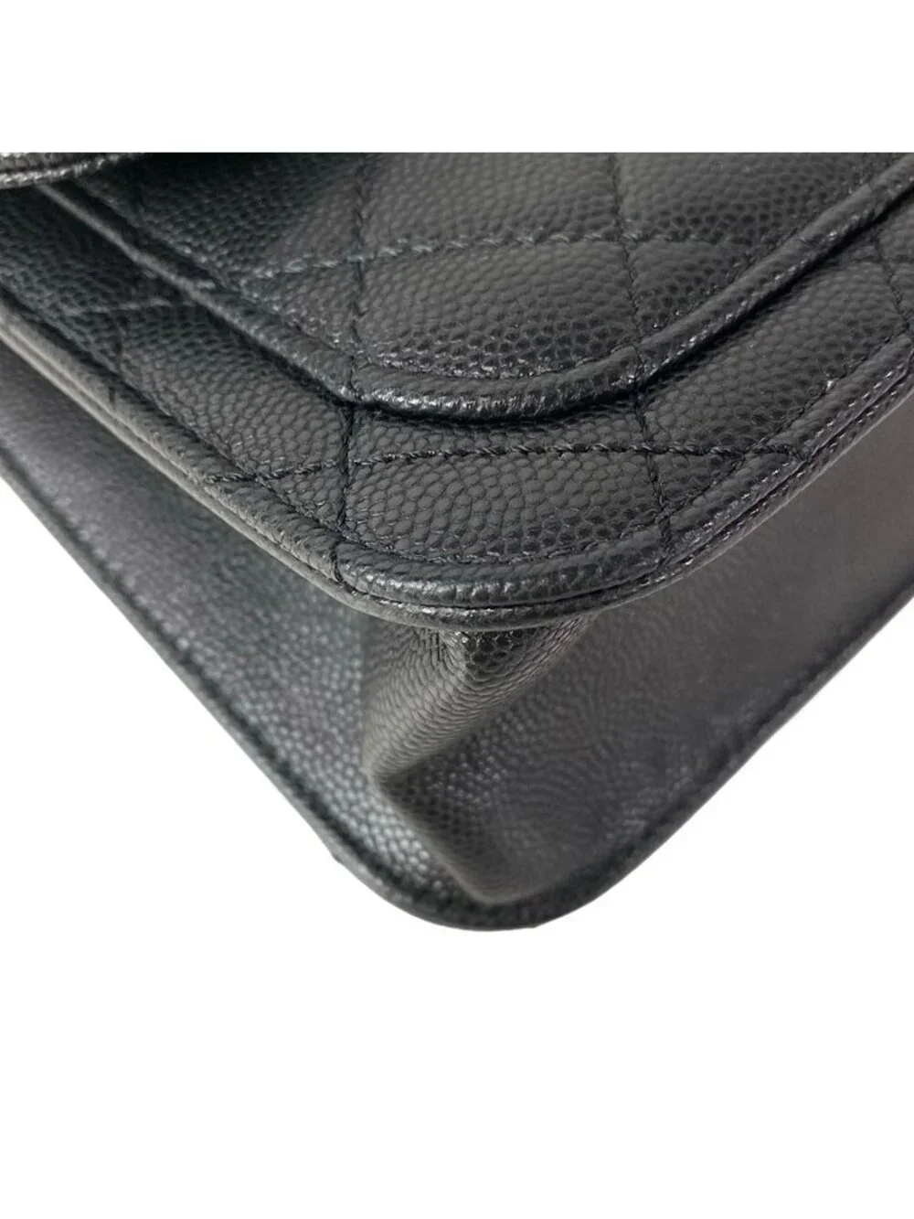 Chanel Shoulder Bag Quilted Black Metal Chain Double Pocket Matte Togo